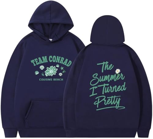 BaeKnyin Team Conrad Cousins Beach The Summer I Tunred Pretty camisola com capuz estampado Y2K de outono, Azul A, S