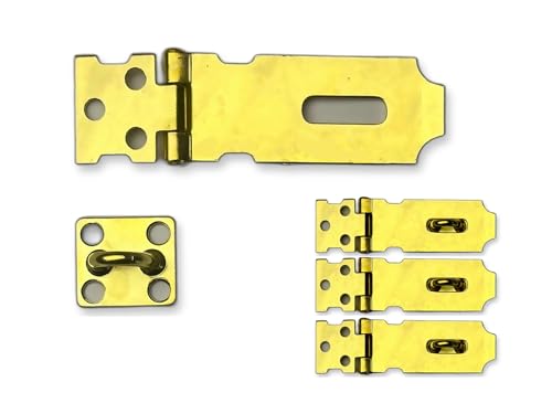 Image of QCAA Safety HASP with Fixed Staple Steel Construction 2-1 /2 inch Inch, Brass Plated, 4 Pack, Made in Taiwan