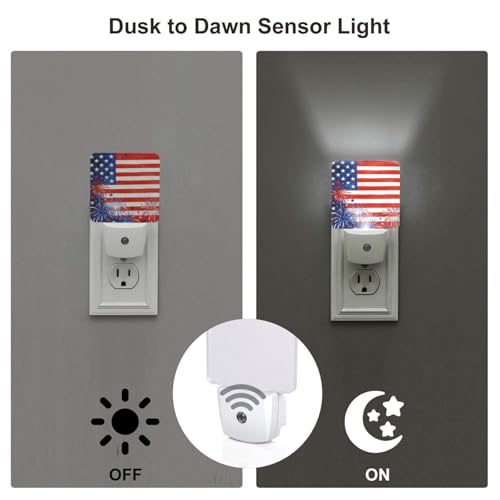 Image of Fireworks Night Light Set of 2, Patriotic USA Auto Sensor LED Dusk-to-Dawn Nightlights, Plug-in Sensor Lamp for Bedroom Bathroom Kitchen Hallway Stairs Decorative