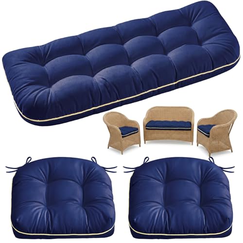1 MIDDLE ONE Wicker Chair Cushions 3 Pieces Set for Outdoor Furniture Replacement Patio Wicker Furniture Cushions 1Pc Loveseat Cushion & 2Pcs Chair Cushions (Oxford-Blue)