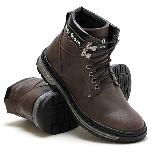 Bota Coturno Masculina Casual Cano Médio Conforto Macia Leve Cor:Marrom;Tamanho:44