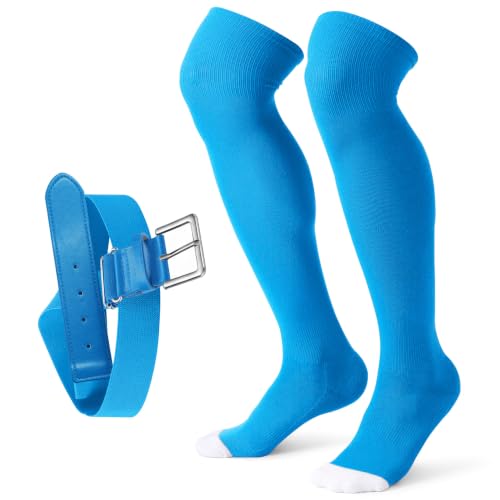 Image of XZQTIVE Baseball Socks and Belt Combo,Over the Knee Softball Socks and Belt,Knee High Football Socks for Kids Youth Adults
