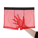 Evankin Men's Sexy Mesh Boxer Briefs Transparent Lingerie Sexy Red Groom Boxer Briefs Mesh Transpare