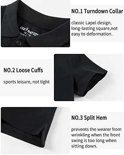 Kid Nation Boy's Short Sleeve Pique Polo Kids School Uniform Collared Shirt Performance Polo For Boys And Girls 7-8Years Black #TOP2