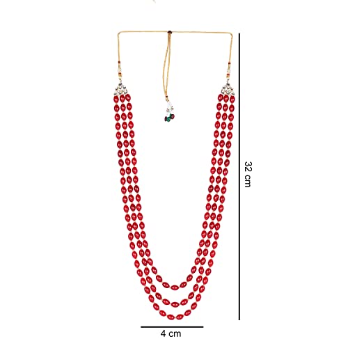 Image of I Jewels 3 Layered Traditional Gold Plated Dulha Green Moti Mala with Beaded Maharaja Haar /Groom Necklace For Men(MLP46)
