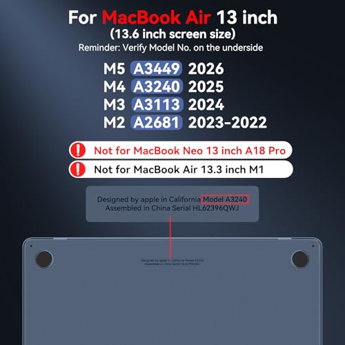 Image of BlueSwan Anti-Cracking Case for MacBook Air 13 inch, M5 2026 M4 M3 M2 2025-2022 A3449 A3240 A3113 A2681, Drop Protection Soft TPU Bumper PC Base for Air 13.6 inch, Frosted Black