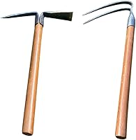 Vista 1 de Juego de 2 palillos de jardín de 19.6 pulgadas, juego de herramientas de azada de mano de 2 puntas, herramienta de jardín con mango de madera