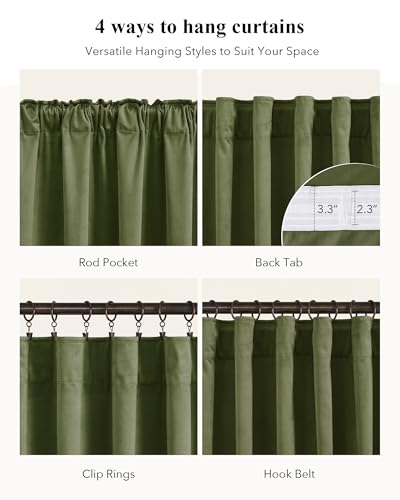 Image of Moss Green Velvet Curtains Back Tab for Chrismas, W52 x L84, 2 Pcs | 84 inches Length, Thermal Insulated, Back Tab Curtain Panels Elegant Decor, Window Drapes for Dining Room, Bedroom, Office