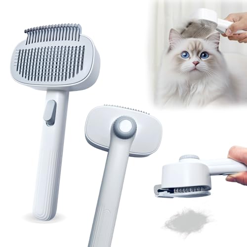 Image of 2-in-1 Dog & Cat Grooming Brush - Adjustable Deshedding Comb & One-Touch Clean | Skin-Safe Rake for Mats, Tangles, Shedding | Long /Short Hair Pets