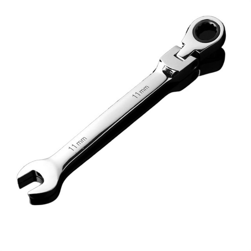 Clé à cliquet 11mm à tête flexible en acier Chrome-Vanadium