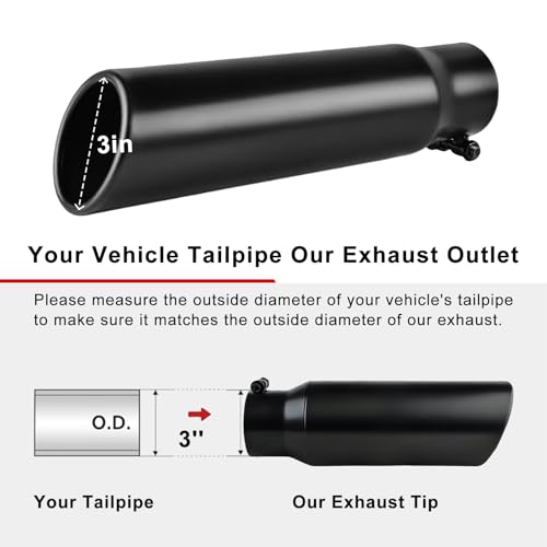 Image of 2.5 inchInlet 3 inch Outlet Slant Cut Black Exhaust Tip, 12 inch Length