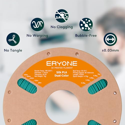 Image of ERYONE Silk Dual Color PLA Filament 3D Printer 1.75mm + /- 0.03mm, Bicolor Filament Two Tone PLA Bundle 2KG Cardboard Spool, Black Green
