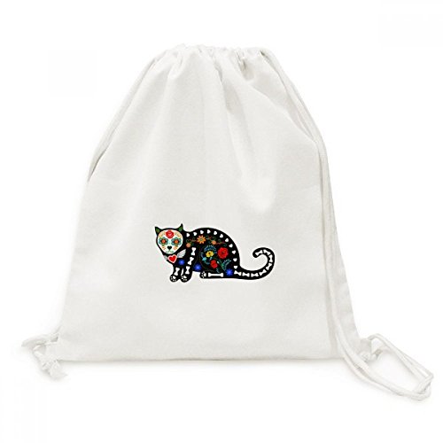 Toile Chat Noir Fleur d'os Halloween sac de voyage à cordon pour transporter vos affaires
