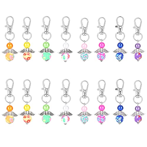 Honatrv Porte-Clés Ange en Perles, 16 PCS Pendentifs Ange Gardien Porte-Clés, Souvenir Ange Porte-clés Cadeau Baptême Pendentif, pour Les Invités Pendentif Perle, Noël Communion Cadeau