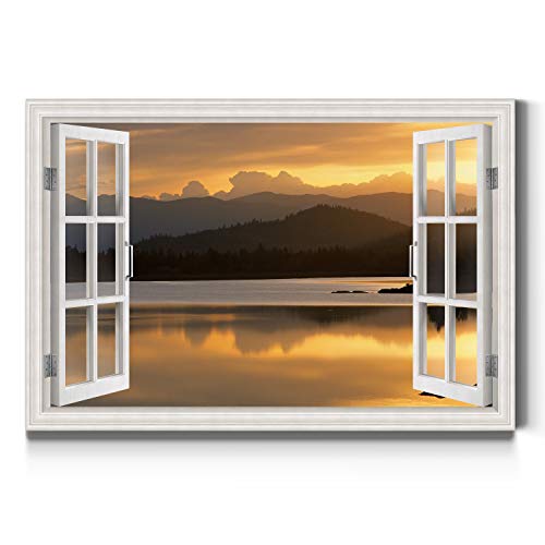Renditions Gallery Nature Home Decor Scenic Window View of Evening Sunset over Mountains Canvas Art Prints for Bedroom Living Room Office Walls - 18"X27" LT04
