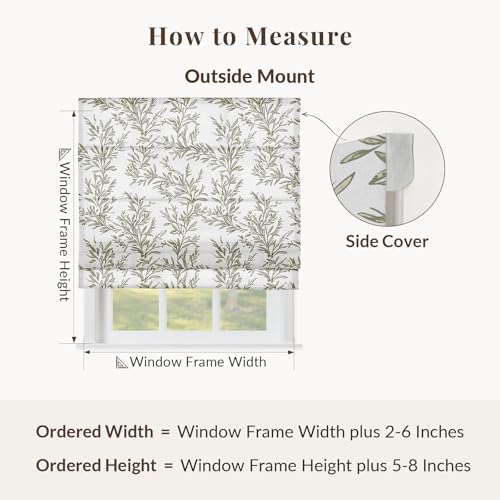 Image of TWOPAGES No Drill Cordless Vintage Leaf Print Roman Shades Linen Textured Roman Blinds for Windows, Custom Made Room Darkening Light Filtering Roman Window Shades, Dove Grey, 1 Piece