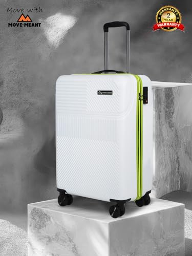 Image of Move-Meant Cabin VoyageWare Small Suitcase 55 Cm 8 Wheels Number Lock Poly Carbonate Off White /Neon GreenTrolley Bag for Men & Women | 360 Degree Wheeling System Luggage | Trolley Bags for Travel