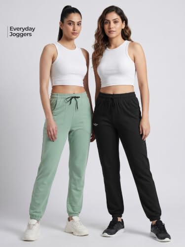 Image of Fflirtygo Cotton Solid Joggers /Track Pant /Solid Pajama /Leggings �100% Export Quality Soft Cotton Night Wear /Pocket Pyjama for Women Combo Pack of 2Pcs, Blue and Grey