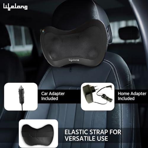 Image of Lifelong Cushion Massager and Body Massager with Heat and Strong 8 Deep Kneading nodes for Back, Neck, Shoulders Muscle Pain Relief and Portable Massager (Black)