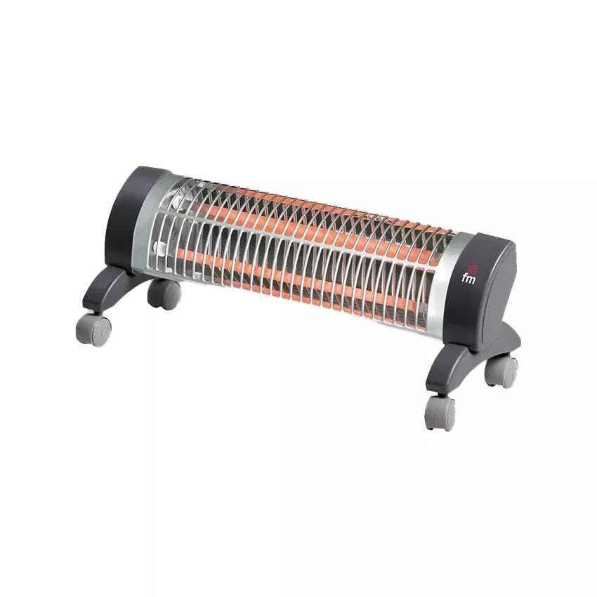 Estufa de cuarzo portátil 1200W con ruedas, ideal para calentar espacios pequeños y proporcionar confort en casa.