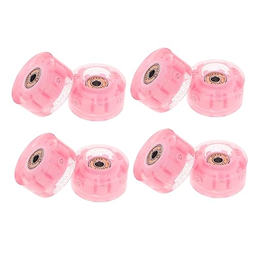Kisangel 8 Piezas Ruedas luminosas para patines iluminar patines patear rodillos patineta patines de ruedas chicos patín rueda de skate de doble reemplazos de ruedas de patines PU rosa