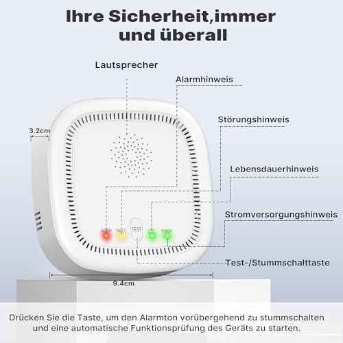 Yeerain Gasmelder mit 100% Batteriebetrieben, Gaswarner für Haus Wohnmobil, Gaswarner für Erdgas LPG Methan Propan, Mit Akustischem Optischem Alarm (Batterien Nicht Enthalten)