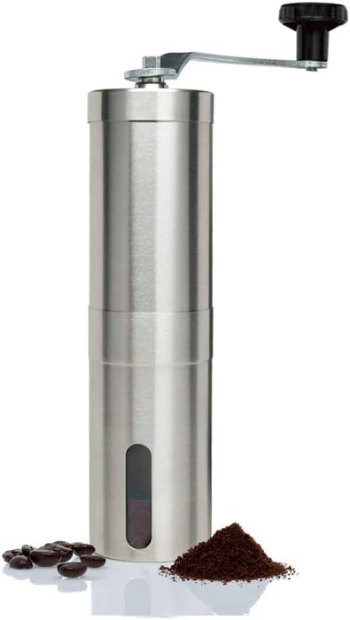 Manual Coffee Grinder with Adjustable Setting，Conical Burr Mill Brushed Stainless Steel Whole Bean Drip, Espresso