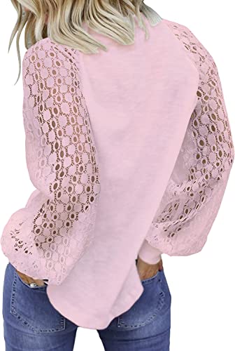 Image of Shasmi Women's White Ballon Long Sleeve, Crew Neck Tops Lace Casual Loose Blouses T Shirts (Shree Top 29)