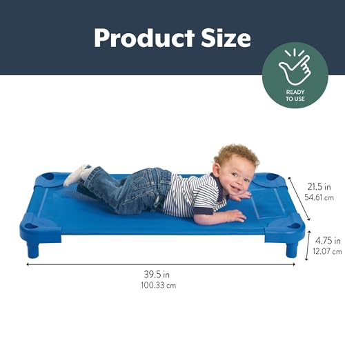 Image of Angeles Stackable Daycare Cots, Value Line Toddler Cot 40 inch L x 22 inch W, Assembled Daycare Furniture for Preschool Classroom, Toddler Size, Pack of 1, Blue
