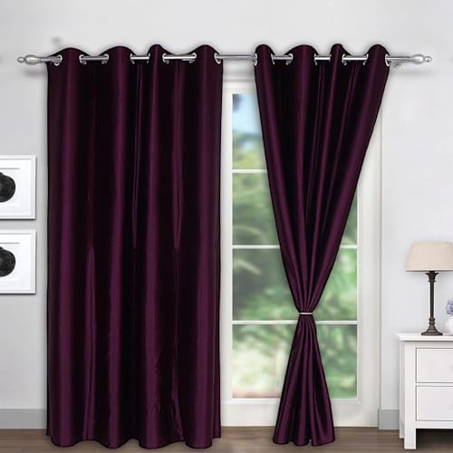 Image of 7 Feet Door Curtains Set of 2 - Semi Transparent Sheer Curtains for Living Room & Bedroom | Polyester Eyelet Curtain Panels | Modern Door & Window Curtain (Purple)