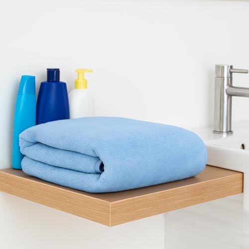Image of Cotton Bolls Textiles Microfiber Towels for Bath Large Size-Super Soft Coral Fleece Bathing Towel with Hook Quick Dry Super Absorbent-Bath Towel for Men and Women-70x140 cm (Blue, Pack of 1)