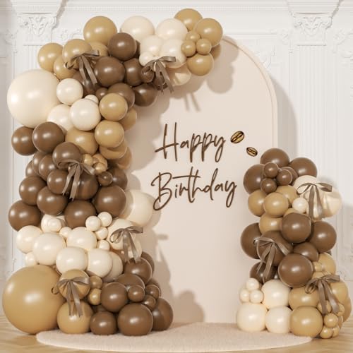 NUTTYBASH Brown Balloons Garland Arch Kit 140Pcs Neutral Nude Begie Balloons with Bows for Coquette Martini Birthday Party Decorations Bachelorette Bridal Shower Decorations