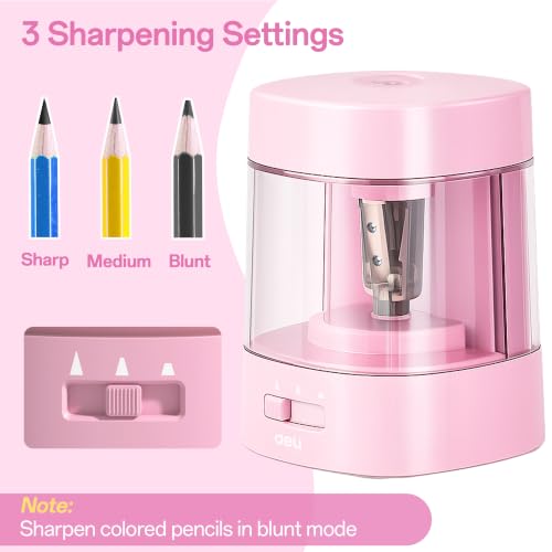 Deli Electric Pencil Sharpener, Automatic Pencil Sharpeners for No.2 Pencils Colored Pencils, USB & Battery Operated Pencil Sharpener for School, Home, Office, Classroom, Light Pink - Image 3