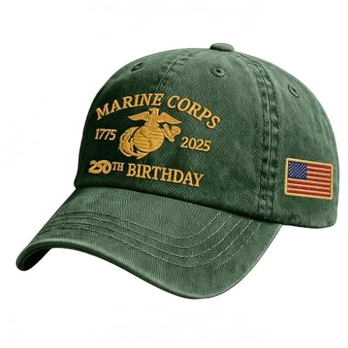 Yuonry Marine Corps Embroidered Baseball CapUSA 250th Anniversary Commemorative Cap Veteran Pride Adjustable Retro Baseball Hat(Green)