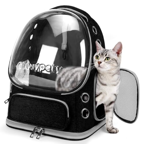Image of Cat Backpack Carrier, Breathable Cat Carrier Large Space Bubble Pet Backpack for Kitty Small Dog up to 15lbs, Transparent & Foldable Pet Carrier for Travel Hiking (Black)