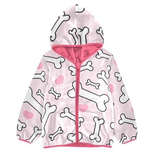 OTVEE Dog Bone Pink Kids Hoodie Jacket Fall Spring Full Zip Warm Outwear Coat
