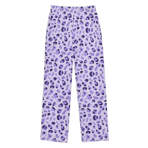 Pajama Pants Sleep Pants Soft Elastic Waist Pajama Lounge Pants Light Purple Leopard for 6-14 Years Old