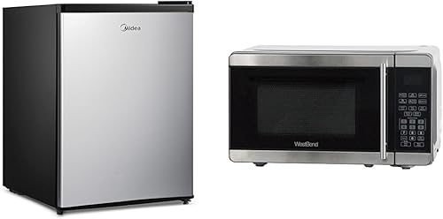 Midea WHS-87LSS1 Refrigerator, 2.4 Cubic Feet, Stainless Steel &amp; West Bend WBMW71S Microwave Oven 700-Watts Compact with 6 Pre Cooking Settings,