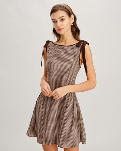 Image of RIHOAS Women's Plaid Gingham Dress Summer Midi Dresses for Women 2026 | Cute,Boat Neck,Bow Tie,A line,Vintage,Sleeveless,Spring,Winter,Casual Daily,Picnic,Travel,Vacation,Christmas Festive Occasion