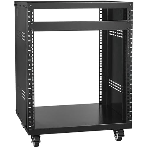 VEVOR 12U AV Rack Stand with Caster Wheels, Component Rack Cabinet Recording Studio Racks, Removable Side Panels, Universal Network Server Case, Special Vents for 19'' Audio Video Rack Mounting