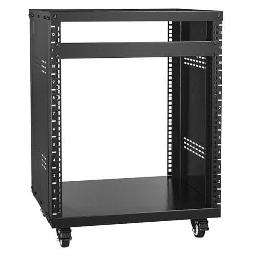 VEVOR 12U Server-Rack, 226,8 kg Kapazität, Netzwerk-Stereo-Aufnahmestudio-Rack mit feststellbaren Lenkrollen, Ideal für die Montage von Audio-, Video-, Musik- und IT-Geräten, 510 x 460 x 700 mm