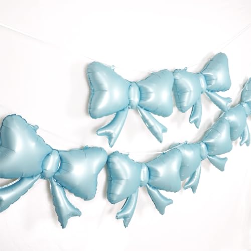 Image of 6 Pieces Bow Balloons, Blue Matte Metallic Foil Bowtie Balloon, Big Macaron Blue Bow Balloons for Bow Theme Happy Birthday Party, Baby Shower, Gender Reveal Party, Balloon Garland Accessories