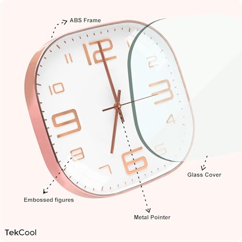 Image of TEKCOOL Plastic Analogue Wall Clock 12 inch Silent Quartz Decorative Wall Clock Non-Ticking Classic Clock Battery Operated Round Easy to Read for Room /Home /Kitchen /Bedroom /Office /School.Rose White