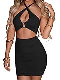 🌹Design: Minikleid damen sexy. Attraktiver Stil und schönes Design. Dieses Sexy figurbetonte Kleid mit V-Ausschnitt verfügt über einen verstellbaren Neckholder und ein gerafftes, um die Taille gewickeltes Design für die perfekte Silhouette