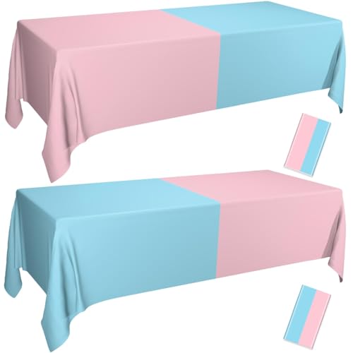 PTECDROTS 2 manteles de revelación de género, decoraciones de mesa rosas y azules, manteles rectangulares de colores surtidos para niños o niñas, suministros de fiesta de baby shower, 51 x 86.6