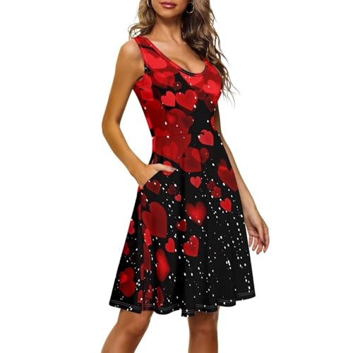 Image of Women's Casual Loose Sundress Midi Sleeveless Crewneck Dress Summer Beach Tank Dress with Pockets