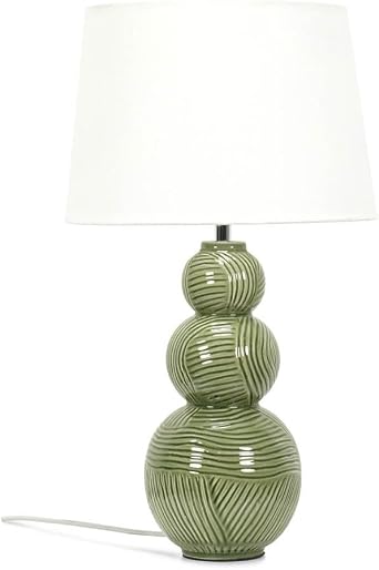 ValueLights | Green Ceramic Stacked Balls Table Lamp with a White Tapered Fabric Shade | Table Lamps, Home D cor & Improvement Essential | Includes Bulb [3000K Warm White] [Energy Class F]