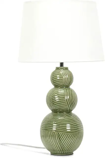 Green Ceramic Stacked Balls Mid Century Table Lamp with White Shade