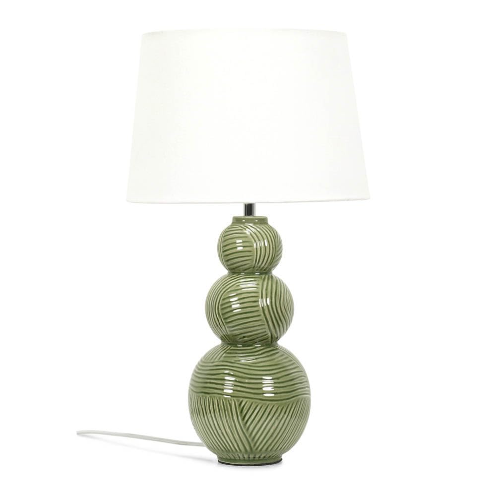 ValueLights | Green Ceramic Stacked Balls Table Lamp with a White Tapered Fabric Shade | Table Lamps, Home Décor & Improvement Essential | Includes Bulb [3000K Warm White]