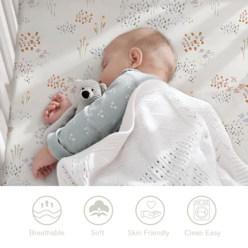 Image of Little Grape Land Baby Crib Sheets for Girls, 2pk Crib Fitted Sheet for Standard Size Crib and Toddler Mattress, Super Soft Baby Sheet